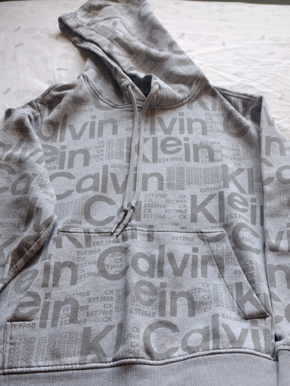Calvin Klein Light Grey Logo-Print Hoodie